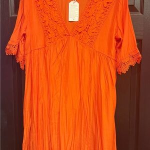 Orange Lace Trim Dress